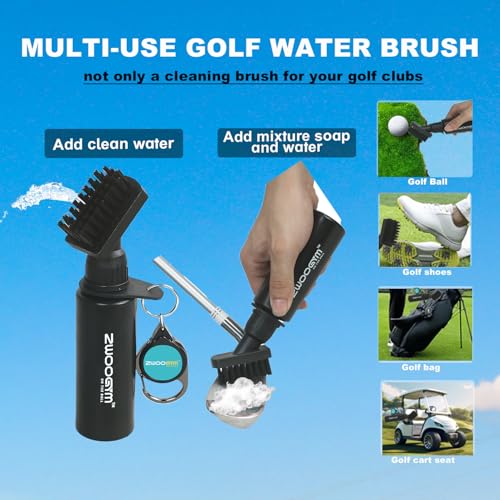 ZWOOGYM Pro Golf Club Cleaner Set Water Brush with Retainer Clip and 4 oz. Bottle, Golf Groove Sharpener Tool Suitable for U & V-Grooves, Essentials Golf Bag Accessories Best Golf Gifts for Men/Women - Image 3