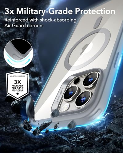 Image of ESR for iPhone 16 Pro Case, Compatible with MagSafe, Shockproof Military-Grade Protection, TPU, Magnetic Phone Case for iPhone 16 Pro, Classic Hybrid Case (HaloLock), Clear Grey