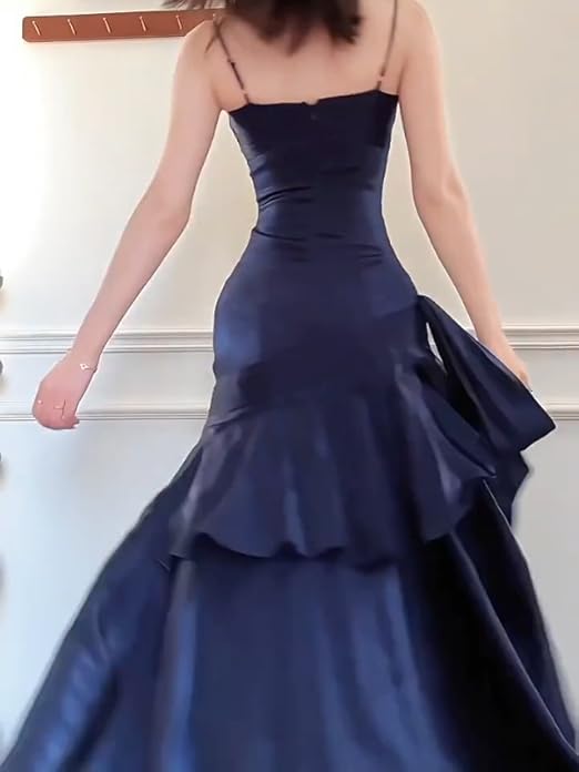 WDBFY Spaghetti Straps Satin Mermaid Prom Dress Pleated Corset Long Formal  Evening Party Gowns for Women Style 2-Black-0 at Amazon Women's Clothing  store