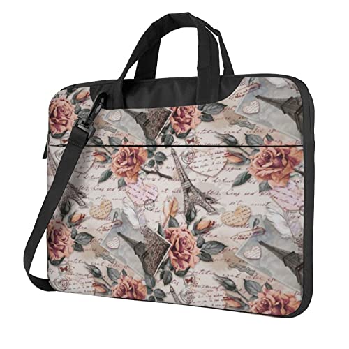 Sacoche PC portable 14 inch housse bandoulière fleur Tour Eiffel rouge