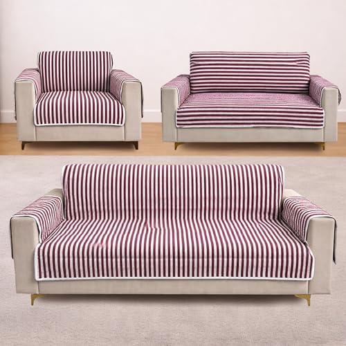 Image of Homerz Premium 5(3+2+1) Seater Quilted Reversible Sofa Cover Mat with Pocket Arms | Polyester Blend 350 GSM Full Coverage & Back Belt for Stability (Azurea, 5(3+2+1) Seater)