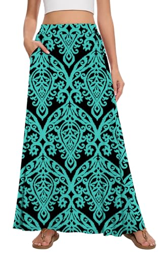 Image of Womens Maxi A-line Long Skirt Casual 2026 Elastic High Waist Flowy Skirts with Pockets