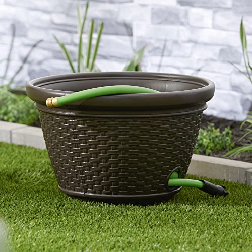 Suncast 4 Pack Wicker Hose Pot, Decorative Resin Garden Hose Storage, 100ft 5/8in Standard Vinyl Hose Capacity with 4 Drain Holes, 18in x 12in, Java - image 9