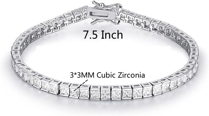 Gemsme White Gold Plated Square Bracelet for Women Classic Hypoallergenic 3.0mm Cubic Zirconia Tennis Bracelets 6.0/6.5/7.0/7.25/7.5/8.0 Inch - Image 2