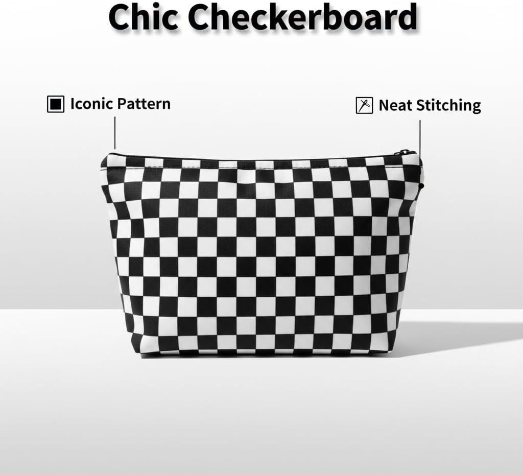 Makeup Bag Travel Toiletry Bag, Cute Small Cosmetic Bags for Women and Girls, Large Capacity Zipper Makeup Pouch, Purse Organizer Pouches (Checkerboard) - Image 3