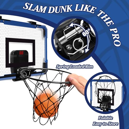 Image of Indoor Mini Basketball Hoop for Door - Over The Door Basketball Mini Hoop with Scoreboard & 3 Balls, Foldable Basketball Hoop for Wall & Room Basketball Toy Gift for Boy Kids Teens