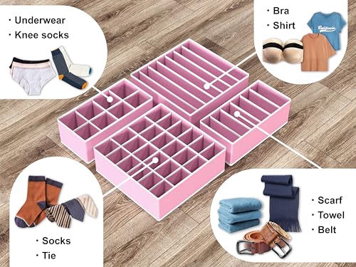 Image of Simple Houseware Closet Underwear Organizer Drawer Divider 4 Set, Pink