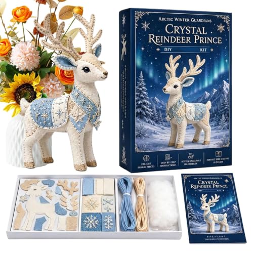 NevPuose Kit para Costura de Animales en Fieltro Infantil | Reno lindo amigable con novatos DIY precortado | Divertidas Decoraciones DIY con Animales | Para escritorio, estantería, oficina, hogar,