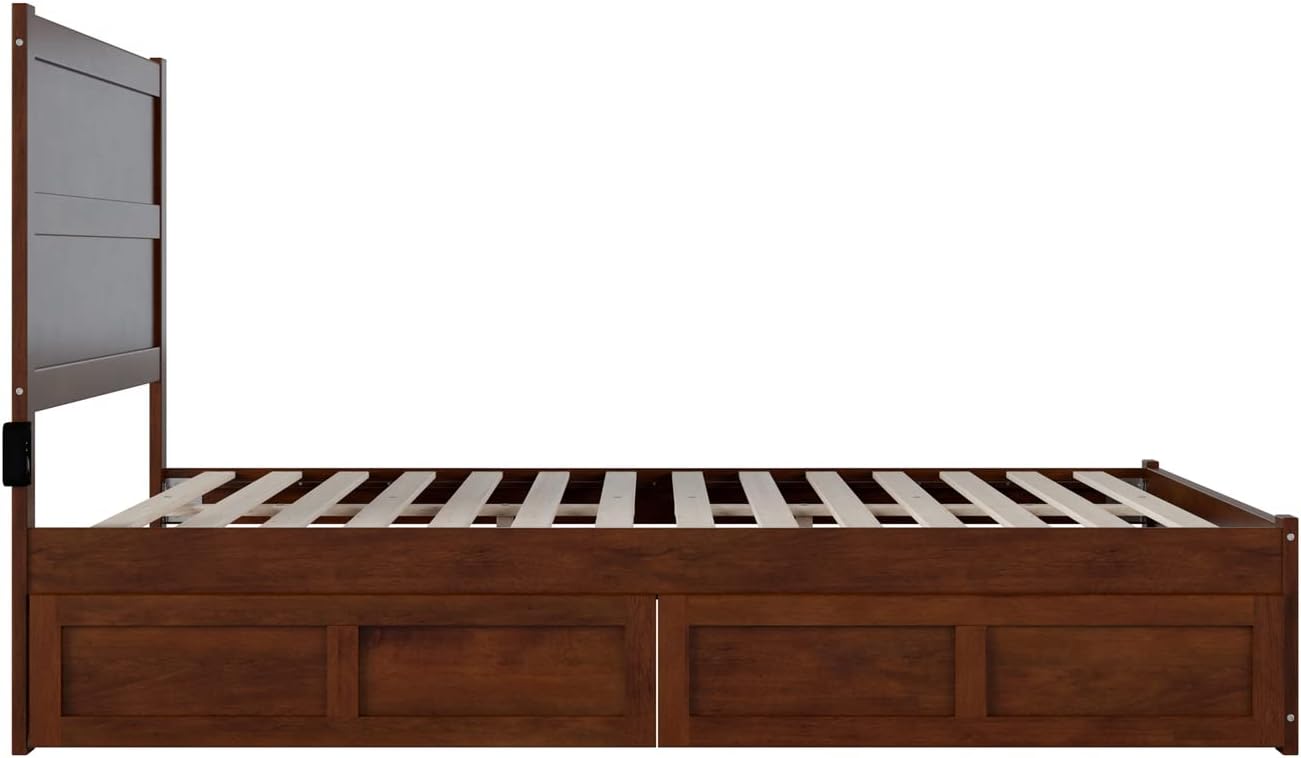 Walnut Wood Queen Platform Bed with Storage Drawers