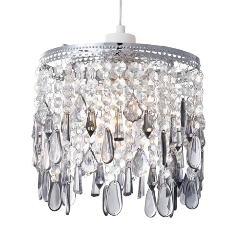 SHINY STAR Crystal Pendant Light Shade, Modern Chandelier Design Ceiling Pendant Light Shade with Clear/Smoke Grey Acrylic Crystal-903G