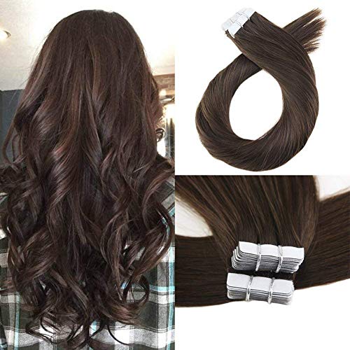 Moresoo 22 Inch Seamless Skin Weft Tape on Hair Extensions 100g/40pcs Chocolate Brown Color #4 Straight Brazilian Remy Human Hair