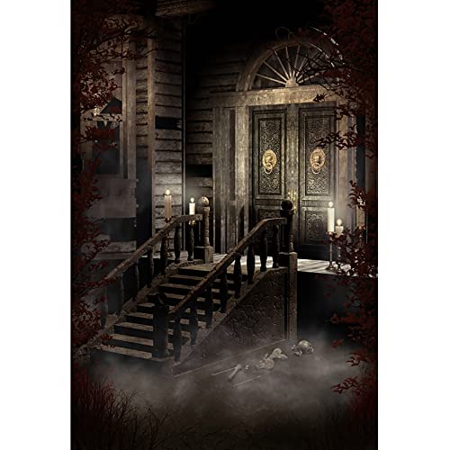 Aoihrraan 1x1,5m Antiguo Victoriano Casa Fondo Vintage Castillo Edificio Frente Puerta Escalera Velas Calaveras Espeluznante Noche Fotografía Fondo Terror Tema Fiesta Halloween Retrato Foto Atrezzo