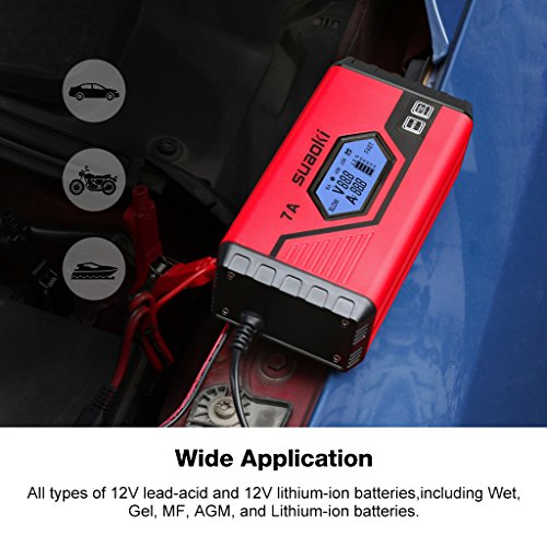 SUAOKI Smart Battery Charger/Portable Battery Maintainer Waterproof 12V 7A/3.5A Fully Automatic Trickle Charger for Car Truck Motorcycle Boat RV Lawn Mower SLA Wet MF GEL AGM 12V LiON Battery（ICS7+） - Thumbnail 3