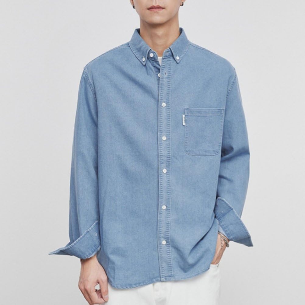 Herren Frühling Herbst Einreihig Langarm Regular Fit Arbeit Casual Denim Hemden