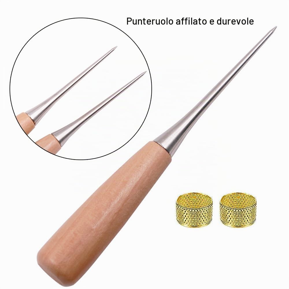 NICAVKIT Set da cucito in pelle: utensili artigianali con alesino, aghi a mano, rotoli di filo di cera, aghi, anello in ottone, bobina e pinza