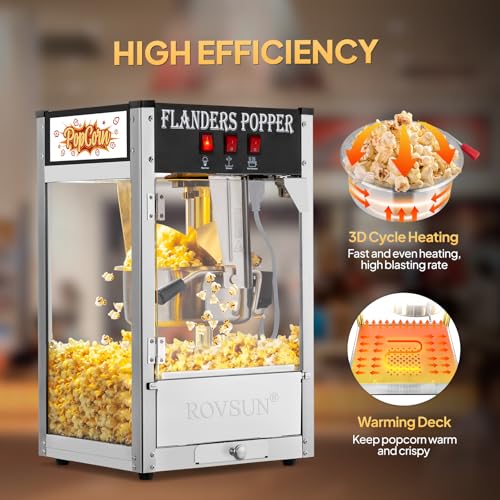 Image of ROVSUN Popcorn Machine with 8 Ounce Kettle Makes Up to 32 Cups ETL Certified, Countertop Popcorn Maker Commercial Popcorn Machine Movie Theater Style w /Scoop, Oil Spoon & 3 Popcorn Cups, Black