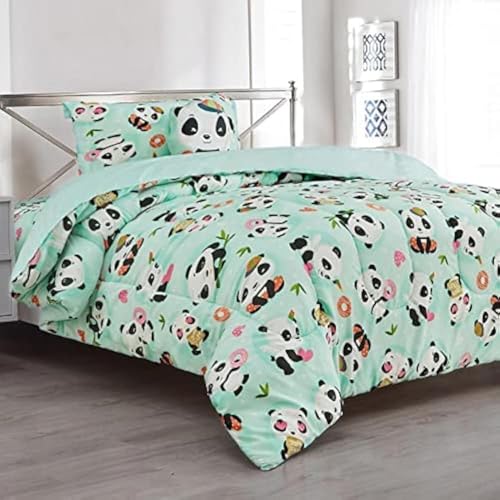 LinenTopia 3 Piece Panda Twin Kids Comforter Set - Kids Bedding - Pillow Sham, Decorative Toy Pillow - Toddler Bed Kit, Panda Bed Sets for Girls and Boys - Twin Size