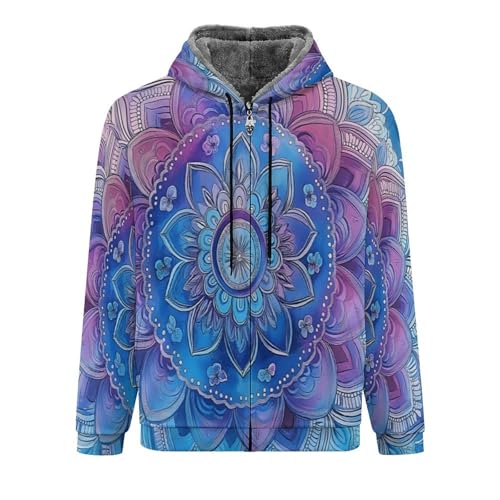 Hauts chauds à capuche veste polaire homme mandala zippé