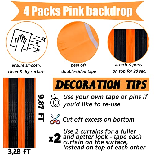 Image of 4 Pack Fringe Curtain Backdrop, 3.2Ft x 9.8Ft Black Orange Metallic Tinsel Foil Fringe Streamers Background for Photo Booth Birthday Wedding Baby Shower Carnival Easter Mother's Day Party Decorations