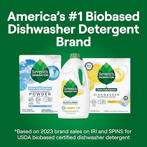 Image of Seventh Generation Lemon Dishwasher Detergent Gel, 42 oz, 6 Pack, Plant-Powered Cleaning, Targets Grease & Stuck-On Food, Streak-Free Finish, Dish Detergent Liquid With 0 Dyes or Artificial Fragrances