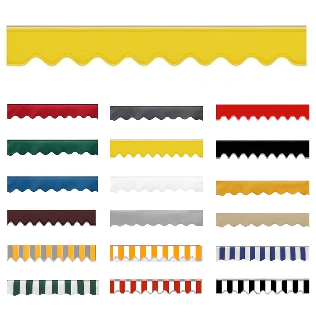 Replacement Awning Valance UV Resistant,Waterproof Fabric Strip Valance Only 26cm Height Durable Scalloped Valance for Awnings Replacement Accessory for Outdoor,Yellow,W330xH26cm