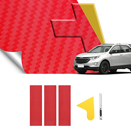 Image of Compatible with 11.8 inch x 4 inch Carbon Fiber Chevy Bowtie Emblem Wrap Kit Logo Overlay Vinyl Wrap with Spatula and Cutter 3Pcs Red