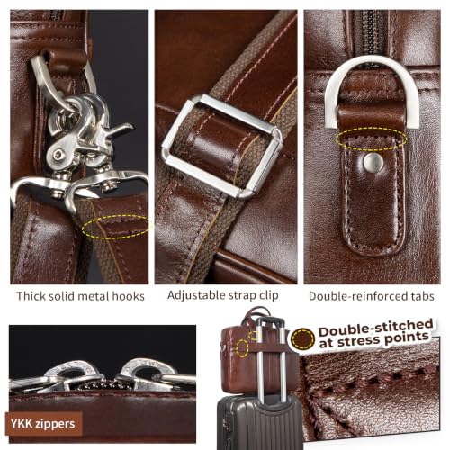 Image of Augus Leather Briefcase for Men, 16 Inch, Full-Grain Leather, YKK Zipper