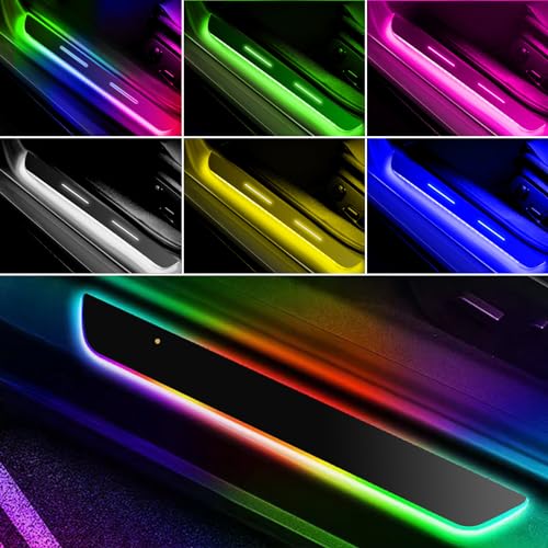 Free Customization LED Door Sill Pro with 7 Lighting Colors 28 Transformation Modes IP67 Waterproof Auto-Sensing Wireless Bloomcar LED Door Sill (Standard Customized Version 2PCS)