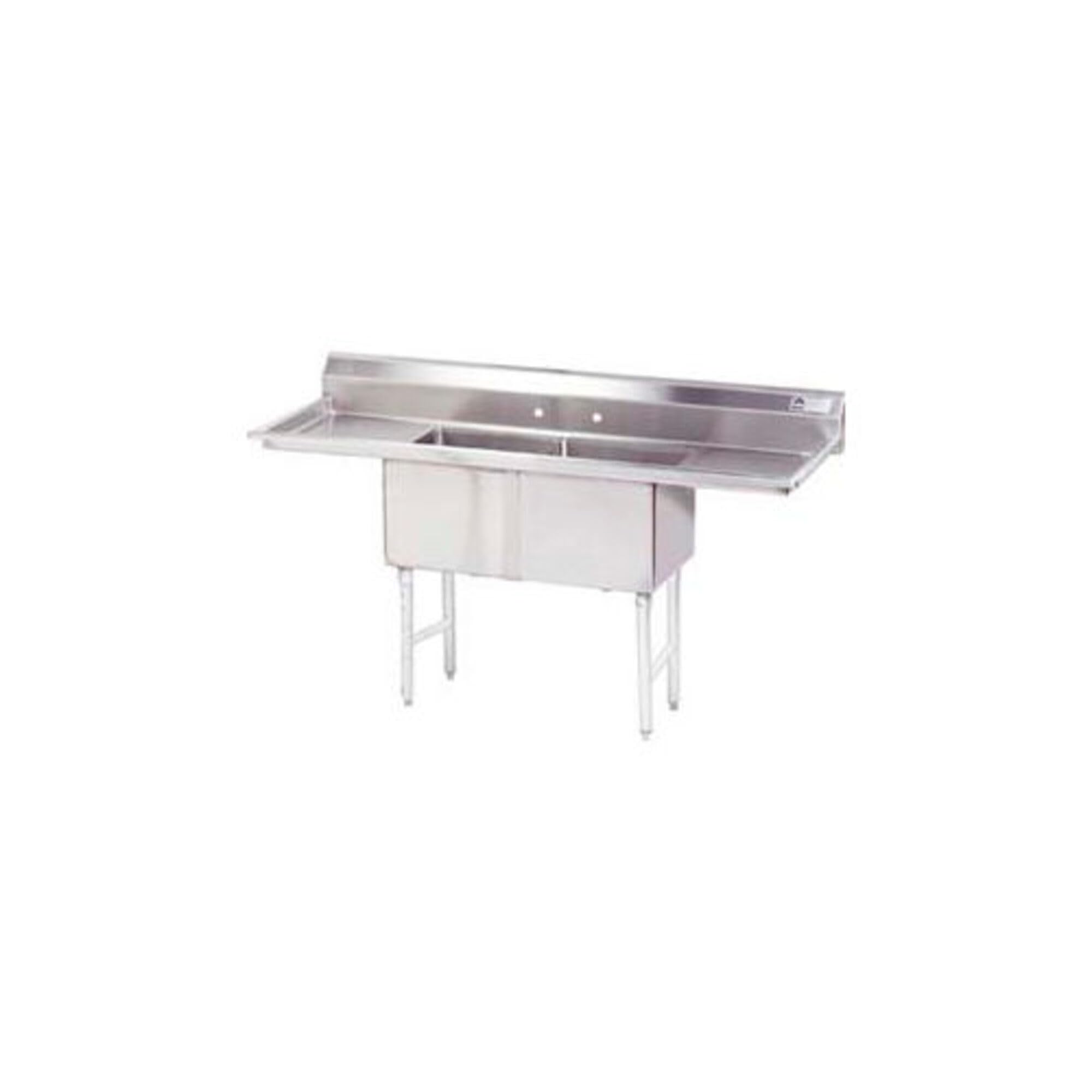 Double Fabricated Bowl 2 Compartment Scullery Sink Size: 43" H x 84" W x 24" D by Advance Tabco – Stainless Steel, Silver, Model FC-2-1818-24RL-X