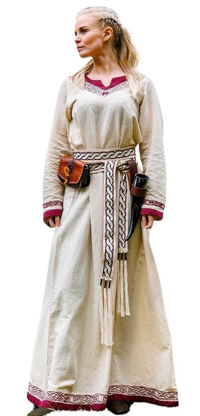 Leonardo Carbone® Damen Kleid Lagertha | Handstickerei | V-Ausschnitt | Karneval, Halloween, Cosplay, LARP, Wikinger, Mittelalter, Kostüm, Festkleid...