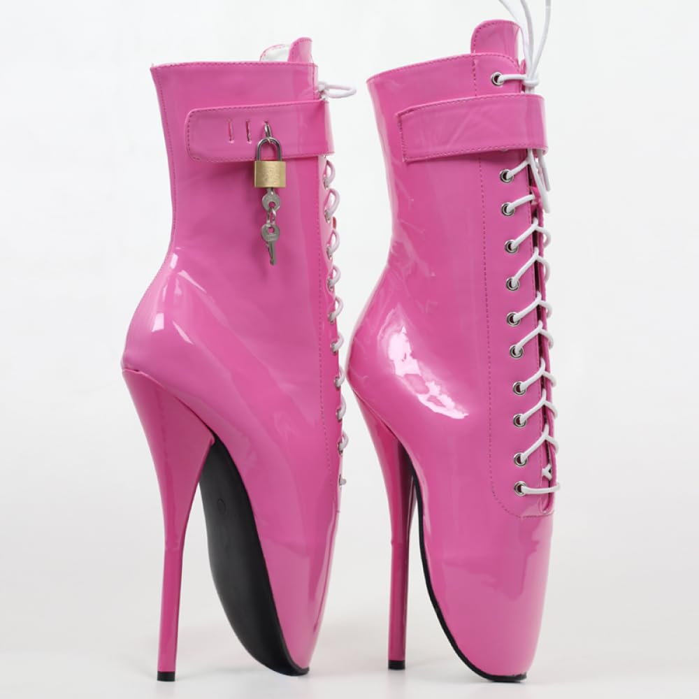 High Heels Hohe Absätze 18cm Schnürung Ballett-Schuhe Kurze Stiefel-pink||44