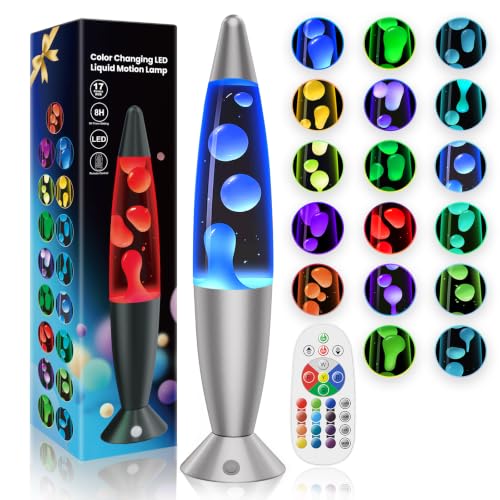 Image of 13.5 Inch Small LED Liquid Motion Lamps 17 Colors Color Changing Table Lamp for Kids Adults Bedroom Decor, Silver Blue Green Pink Relax Night Light Sensory Mood Nightlight with 8H Timing