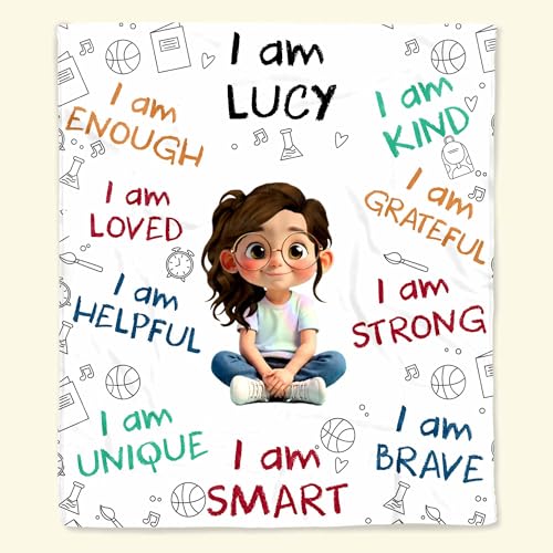 Image of Personalized Inspirational Blanket - Custom Name Fleece or Sherpa Throw and Unique Cartoon Character Blanket - Birthday Gift for Girls Kids Teens, Holiday Throw Blanket for Bed