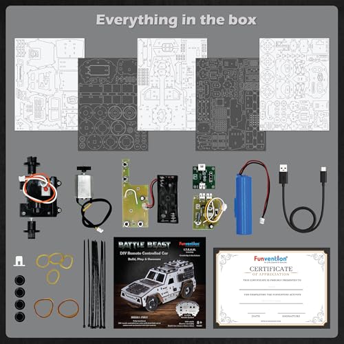 Image of Funvention DIY Battle Beast Remote Controlled Car Kit | Build & Race Wooden RC Car Model | Glue-Less Assembly | Dual Motors, 2.4GHz Remote, Rechargeable Battery | STEM Learning Toy for Kids 8+