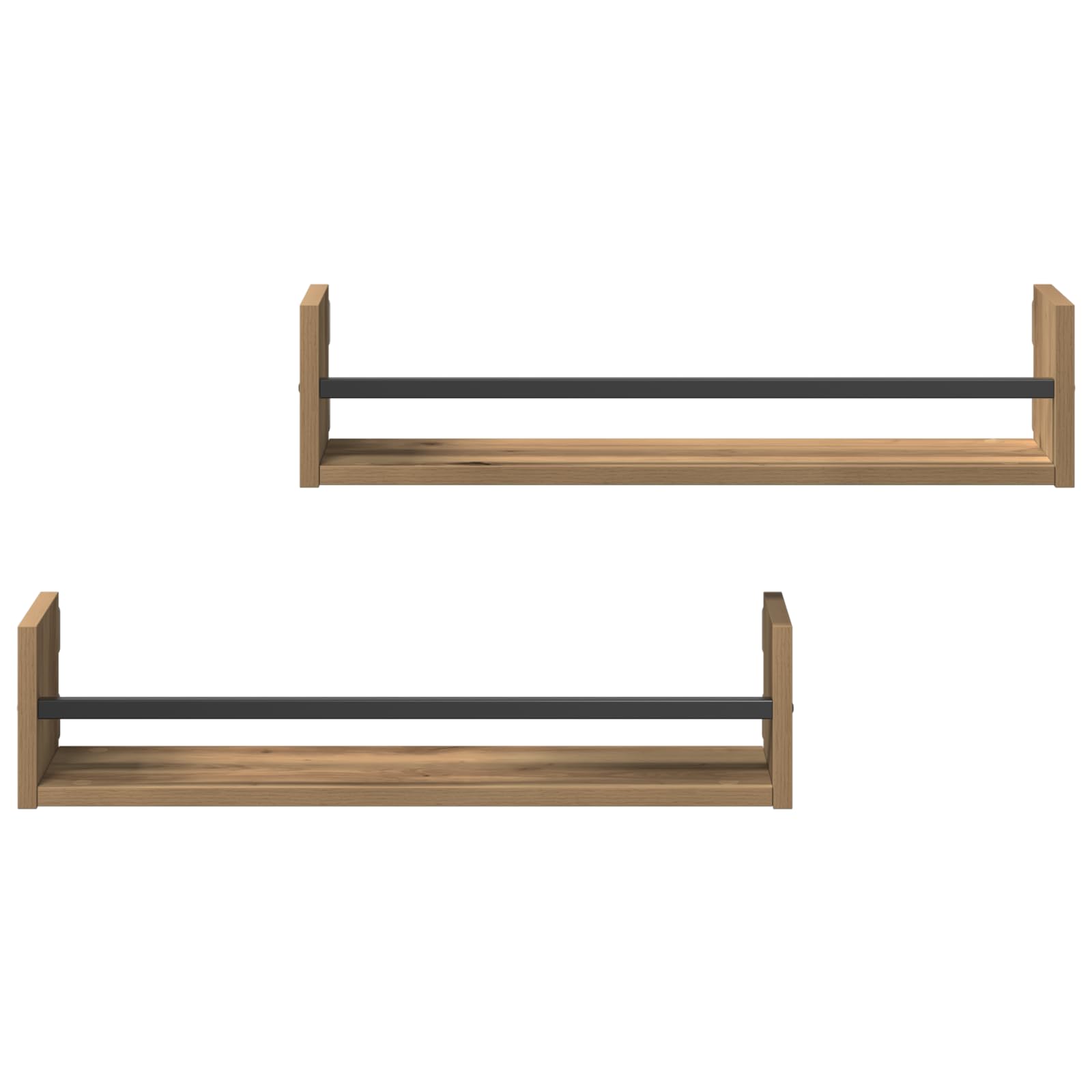 Set di 2 Mensole da Parete in Rovere Massello Artigianale, Finitura Macchiata Marrone, Dimensioni 60x16x14 cm, per Soggiorno Cucina Arredamento Casa con Stile Naturale