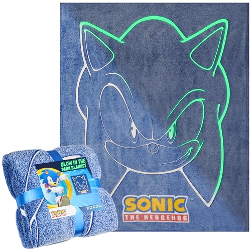 Get Trend Sonic The Hedgehog Kuscheldecke Leuchtend 130x150 cm, Flauschige Decke aus Fleece für Sofa & Bett, Leuchtet im Dunkeln, Geschenke für...
