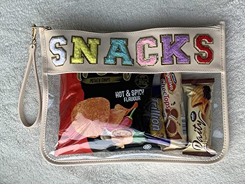Image of Chenille Letter Clear Bag Purse Multi-purpose Transparent Waterproof Snacks Makeup Tote Bag with Wrist Strap