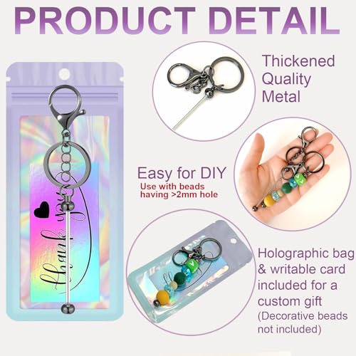 Image of 42 /84 /126 Pcs Beadable Keychain Bars Bulk Blank DIY Beaded Keychain Making Supplies with Bag Thank You Card