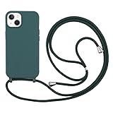 Funda Compatible con iPhone 14 Plus(6.7),Ajustable Collar Correa de Cuello Cordón Cuerda Carcasa TPU Bumper Silicona Skin Caso para iPhone 14 Plus(6.7) -Verde