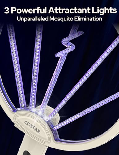 Image of CostarMatter Mosquito Killer Racket, Foldable Bat with UV Light, 3400V, 2 in 1 Auto Mosquito Killer, Racket for Mosquitoes, Electric Fly Swatter with Lithium-ion Battery, Beige