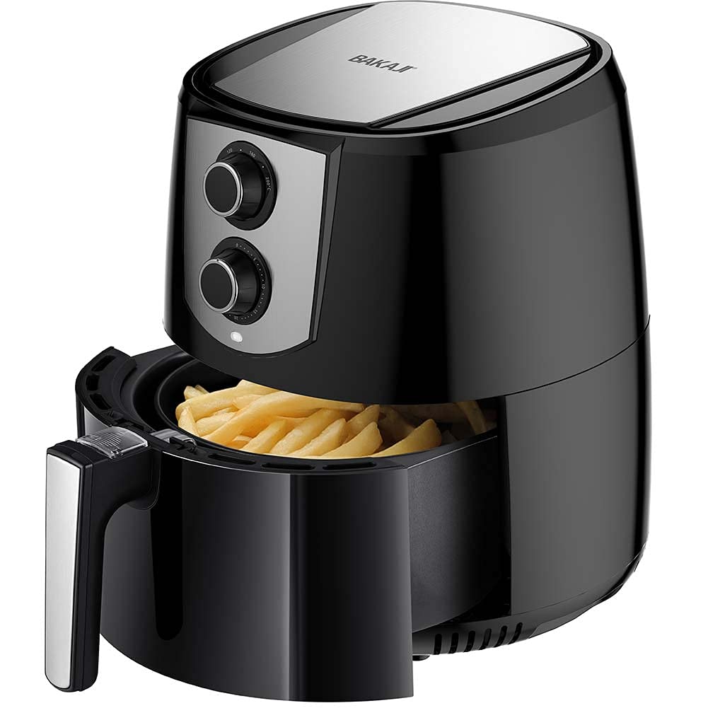 Bakaji Friggitrice ad Aria Calda Senza Olio Airfryer 4,4 Lt Frigge Cuoce Arrostisce in modo Naturale e Salutare Potenza 1400W con Timer 30 min e Regolazione Temperatura fino a 200°