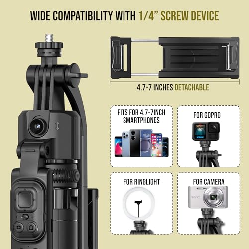 Image of WeCool AI-Powered Auto Face Tracking Selfie Stick with Quadripod,Extendable Upto 64 inch,Detachable Mobile Holder,Compatible with GoPro,Camera and with iPhones