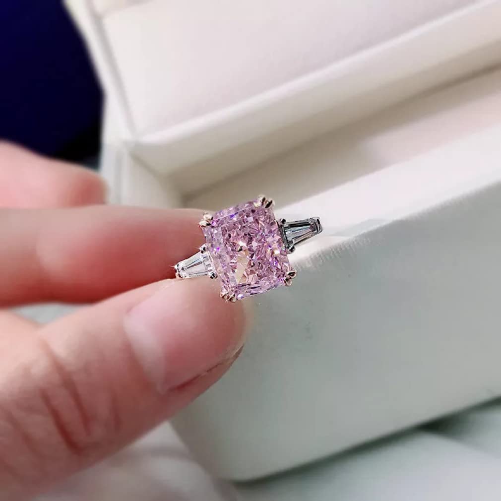 TUMMTY 925 Sterling Silber Funkelnde 2 Karat quadratische rosa Kohlenstoff-Diamant-Eheringe für Frauen Schmuck Geschenk