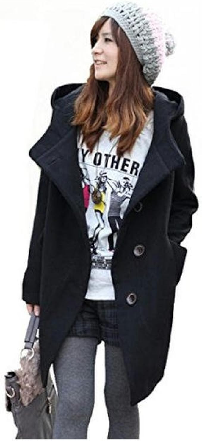 Amazon ノーブランド品 全４色 ｍ ｘｘｌサイズ フード付き コート レディース アウター Pコート パーカー ピーコート ウールコート ブラック3l コート ジャケット 通販