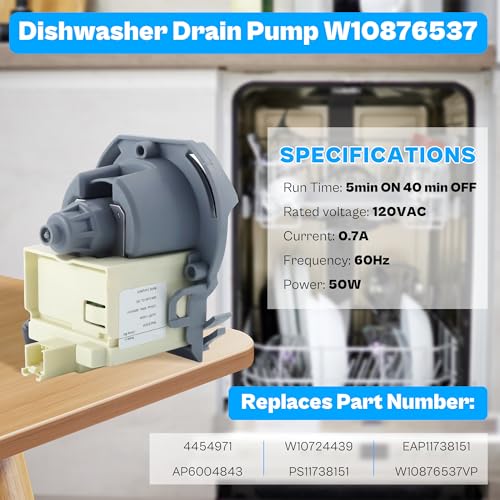 WDT730PAHZ W10724439 WPW10348269 Drain Pump fit for Kenmore 665 Whirlpool Gold KitchenAid Dishwasher Part W10348269 W10876537 WDT750SAHZ 66513543N4 KDTM404KPS KDFE204EWH WDT730HAMZ WDP370PAHW LUXRILIX