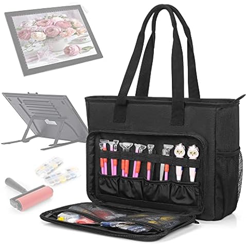 TORIBIO Carrying Bag for Diamond Painting A4 LED Light Pad, Diamond Painting Tools Storage Bag, Embroidery Bag Protective Case for Embroidery Floss and Supplies, 15.4"x12.2"x4.7", Black,Bag Only Cover