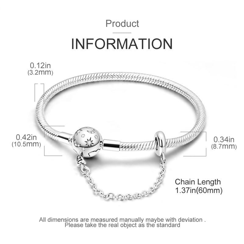Image of 925 Sterling Silver Snake Chain Bracelets Fit Pandora Charms,Heart Clasp Bracelets Perfect For Any Glamour Gift for Women with 5 A Cubic Zirconia