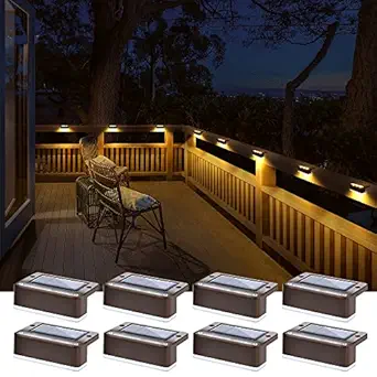 SOLPEX Solar Deck Lights Outdoor 8 Pack, Solar Fence Lights(Brown with Warm White LED)