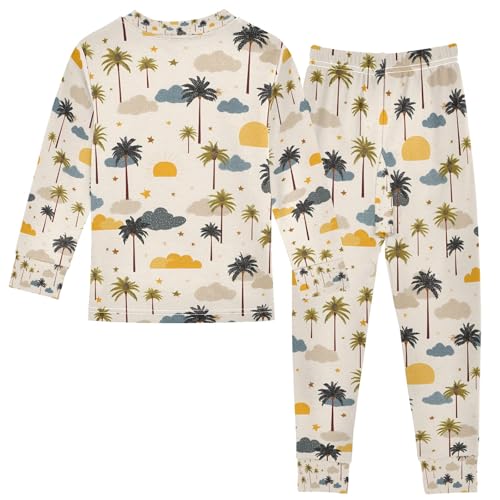 senya Palm Trees Clouds Pajamas Set Long Sleeve Soft Cotton Sleepwear 2 Piece2