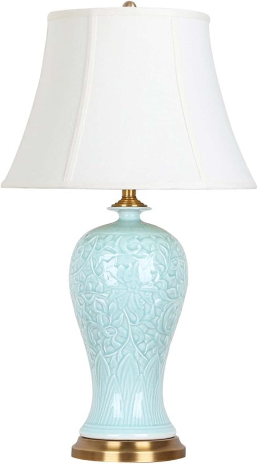 Lampada da tavolo in ceramica fatta a mano con paralume in tessuto, stile moderno, per soggiorno, camera da letto, casa, ufficio